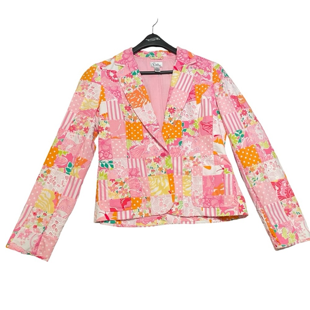 Rare White Label Lilly Pulitzer Pink Floral Patchwork Blazer Size M